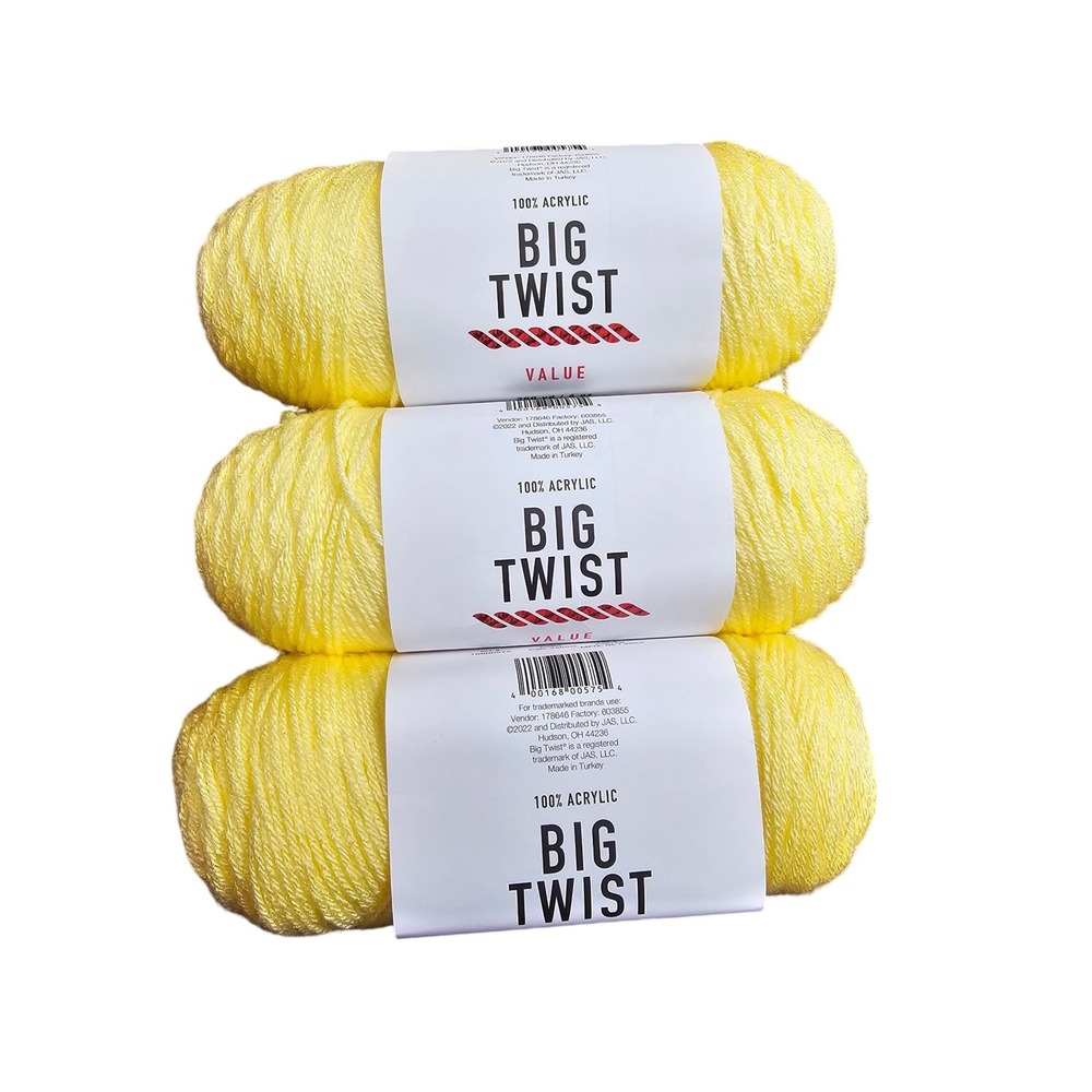 Big Twist Value Yarn Pale Yellow 100 Percent Acrylic Weight 380‎ Yards 6 Oz